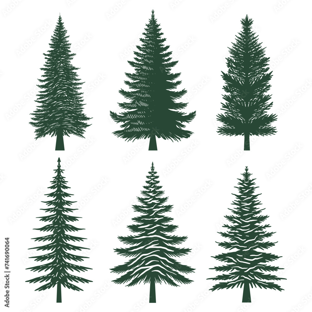 Pine tree silhouette set collection