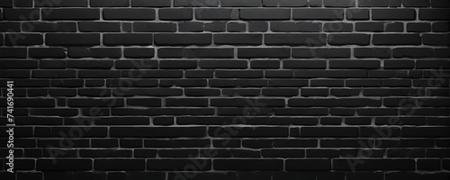 Black brick wall panoramic background  wide old black wall texture brickwork panoramic grunge background black texture  dark  black  ai