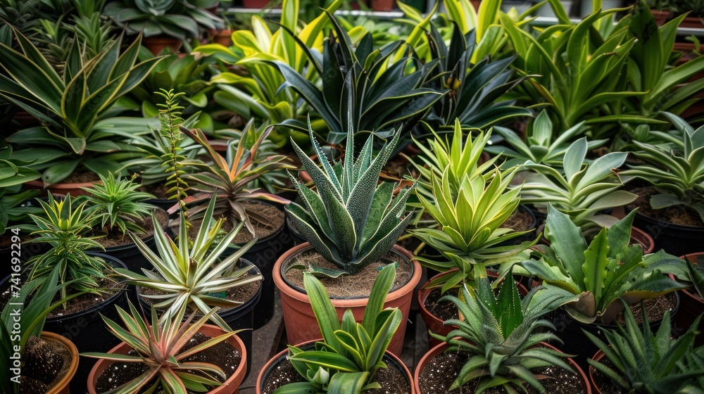 Fototapeta premium Pictures of various types of trees in pots