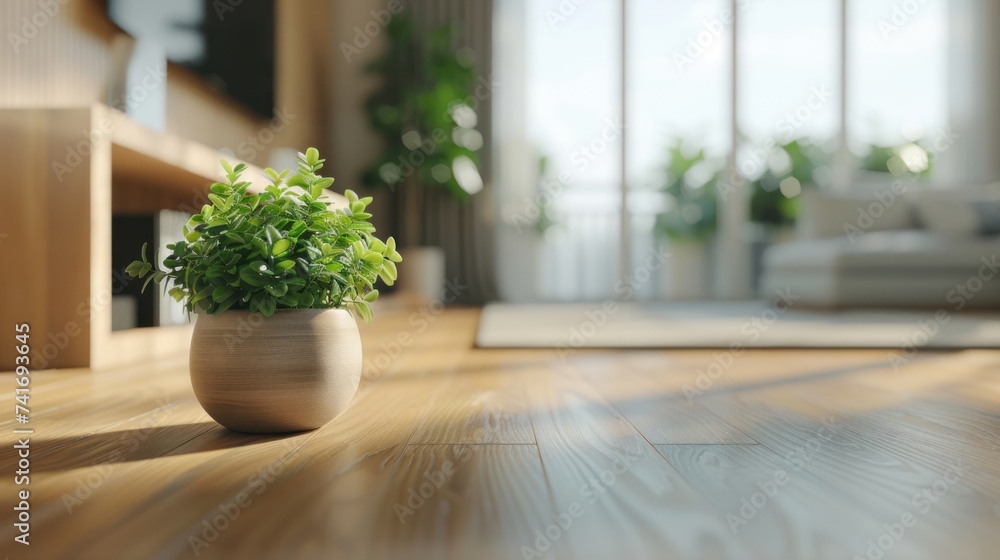 photograph of Plant in a pot on blurred living room