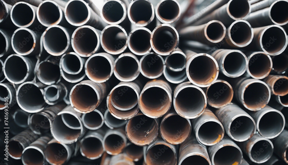 High quality steel pipe or aluminum in a stack waiting to be shipped in a warehouse, steel industry
High quality steel pipe or aluminum in a stack waiting to be shipped in a warehouse, steel industry