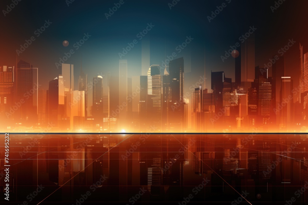 vibrant cityscape scene with skyscrapers and urban lights at dusk, suitable for city life and modern architecture concepts	
