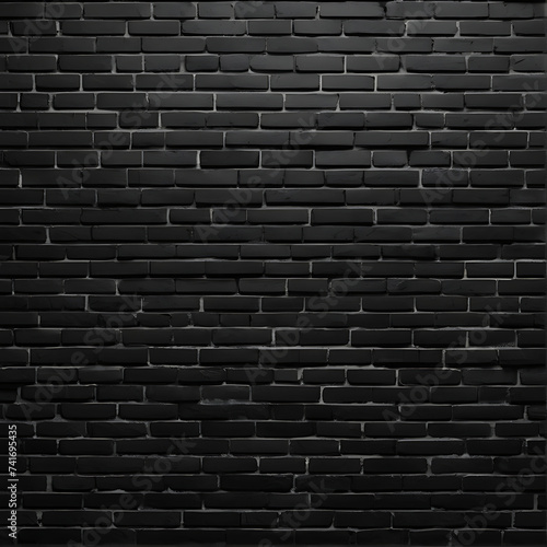 Black brick wall panoramic background  wide old black wall texture brickwork panoramic grunge background black texture  dark  black  ai