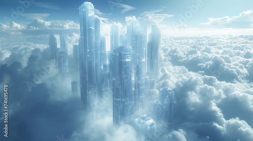 landscape on the white city in the clouds. heaven city concept