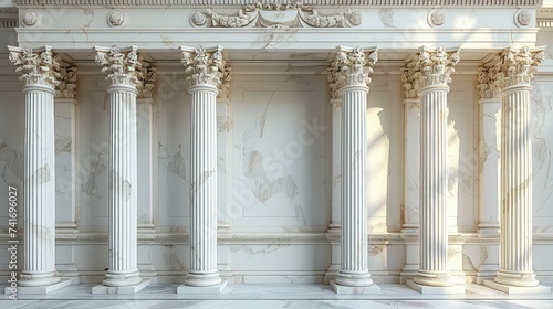 Classic Charm: Greek Temple Pillars Against All-White Backdrop.