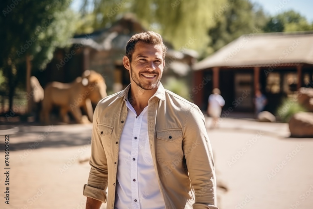 Portrait of a handsome man smiling at the camera while standing outdoors Portrait of a handsome man smiling at the camera while standing outdoors