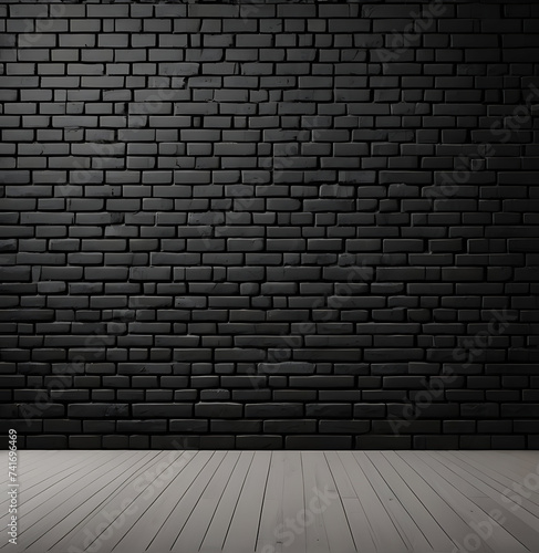Black brick wall panoramic background  wide old black wall texture brickwork panoramic grunge background black texture  dark  black  ai