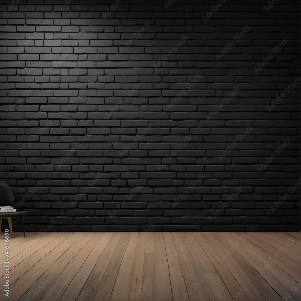 Black brick wall panoramic background, wide old black wall texture brickwork panoramic grunge background black texture, dark, black, ai