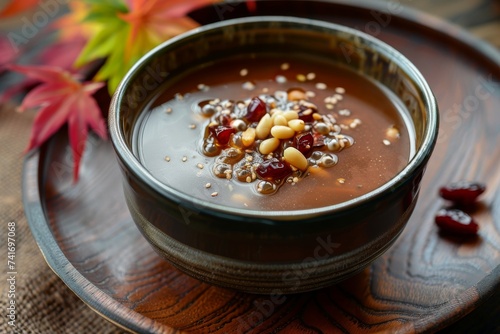 Korean cinnamon punch with pine nuts and red dates