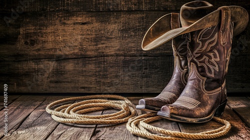 costume for a cowboy on a wooden table with a wooden background photo