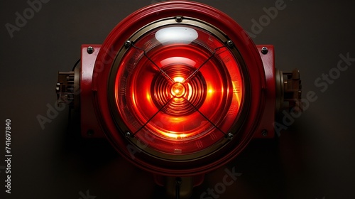 Wall mounted red warning light, spinning and blinking, air raid siren photo