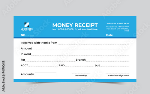 Modern corporate money receipt book design template. sell receipt	