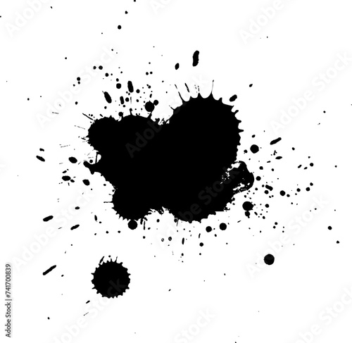 black watercolor brush painting splash splatter on white background