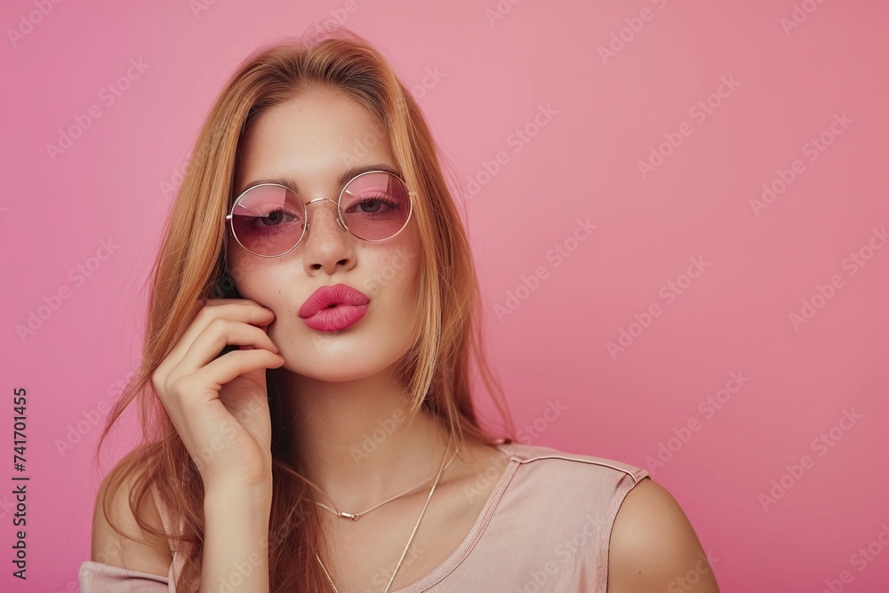 nice girl with sunglasses, posing in front of the camera nice girl with sunglasses, posing in front of the camera