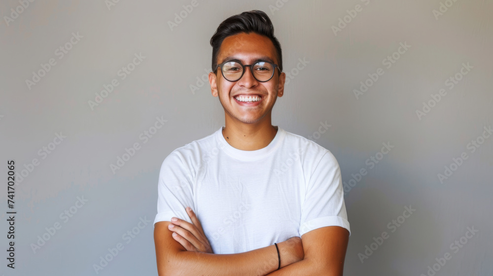 Fototapeta premium cheerful young man smiling at the camera with his arms crossed.