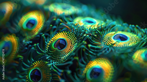 Dream-like  hallucinatory vision of 3D peacock feathers