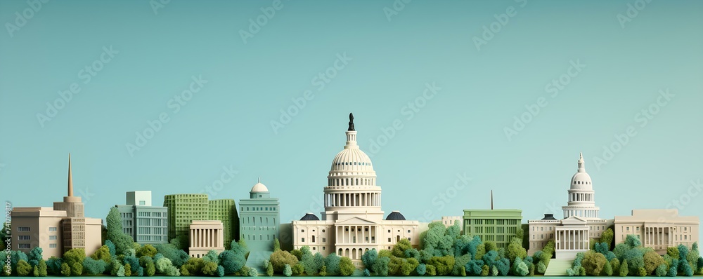 Miniature model of Washington DC skyline in United States D rendering. Concept 3D Modeling, Miniature Model, Washington DC, Skyline, United States