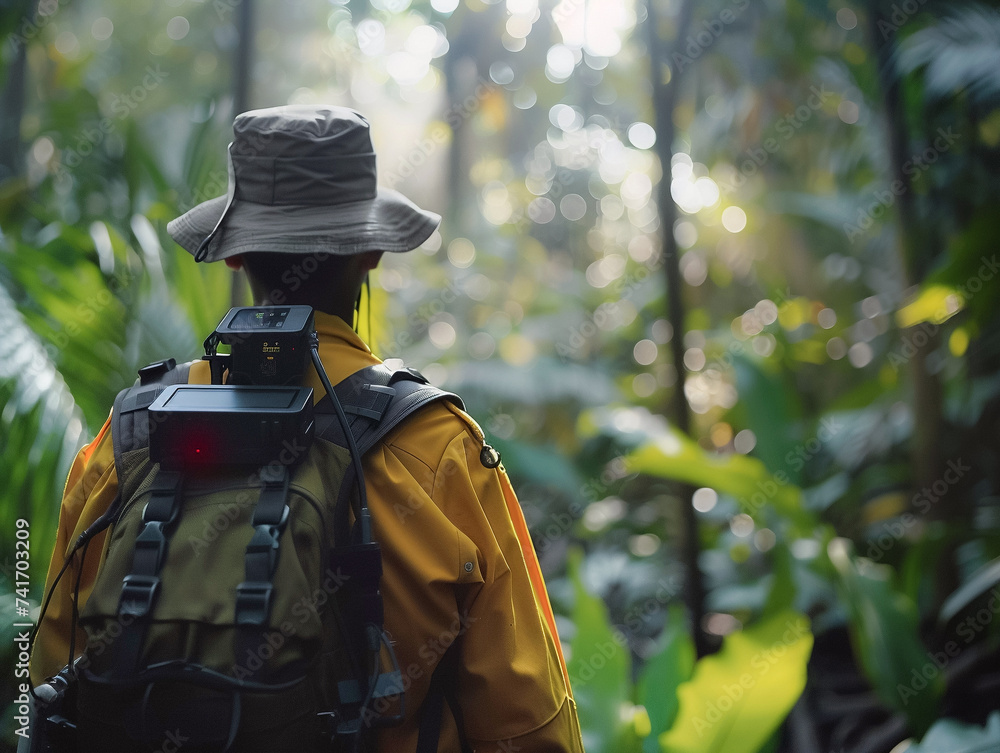 Park Ranger patrolling bio engineered forests using AI to monitor ...