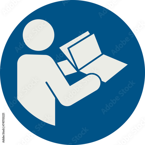 OBLIGATION SIGN PICTOGRAM, REFER TO INSTRUCTION MANUAL/BOOKLET ISO 7010 – M002, SVG