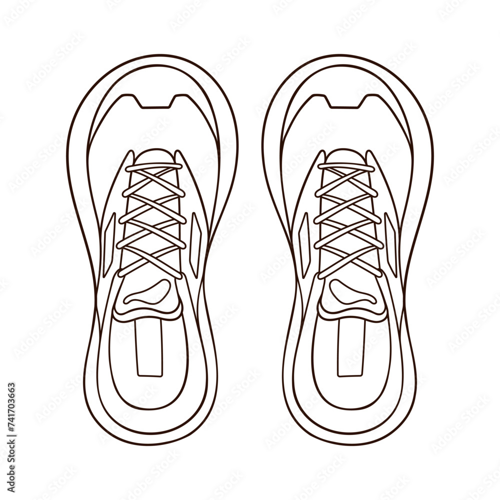 Casual sneakers for man and woman in line art style. Sketch outline shoes top view design for icon, logo store. Vector illustration isolated on a white background. Casual sneakers for man and woman in line art style. Sketch outline shoes top view design for icon, logo store. Vector illustration isolated on a white background.