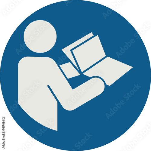 OBLIGATION SIGN PICTOGRAM, REFER TO INSTRUCTION MANUAL/BOOKLET ISO 7010 – M002, VECTOR