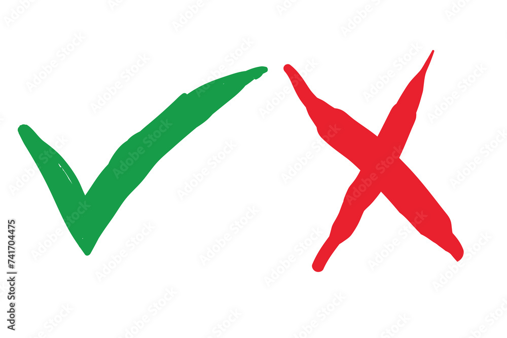 green check mark and red cross mark isolated on white background Vector ...