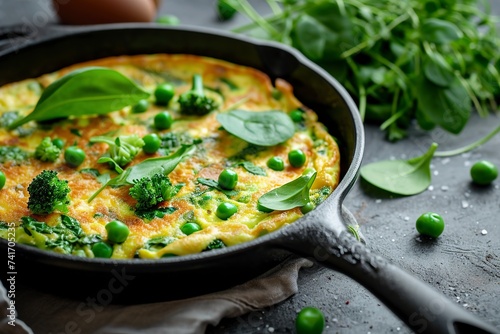 omelet with vegetables, broccoli and peas