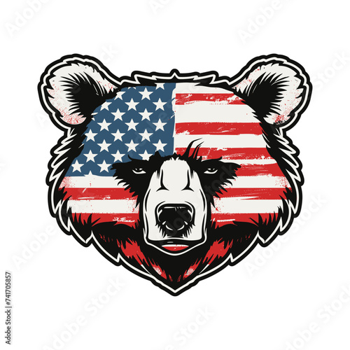 American flag with bear head, generative ai, vector illustration.