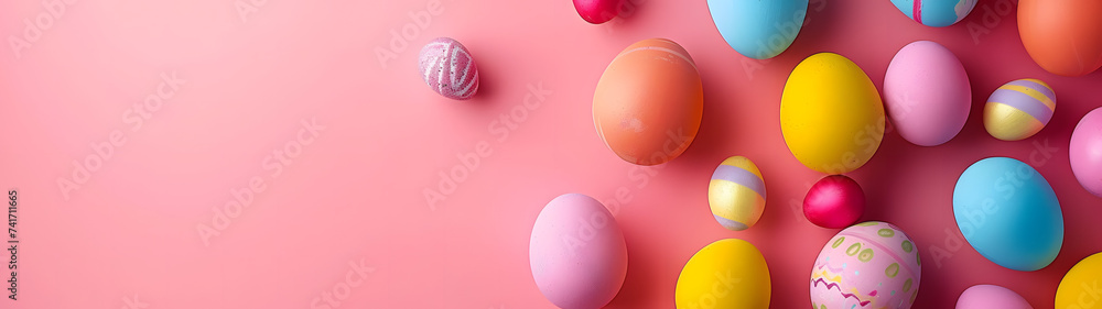 Colorful Eggs on Pink Wall