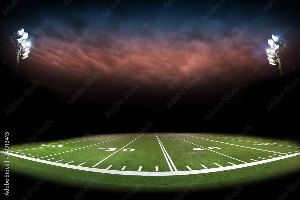 Football background with wide angle stadium field