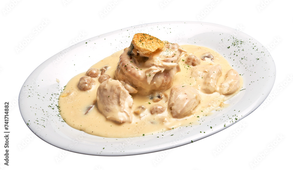Floating White plate with Vol-au-vent and sausage