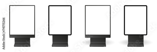 Set of street billboards. City lightbox. Display panels or signboards isolated on a transparent background. Rectangular signposts. 3d mockup of a signboard with transparent or white screen and shadow