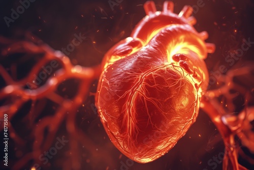 A 3D illustration of a human heart up close photo