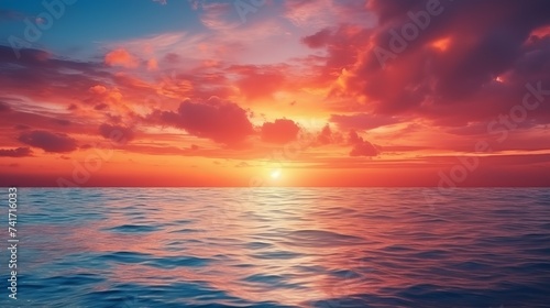 A Vivid Sunset Over the Ocean © Adobe Contributor
