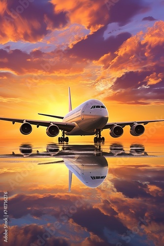 airplane sunset reflection water © Adobe Contributor