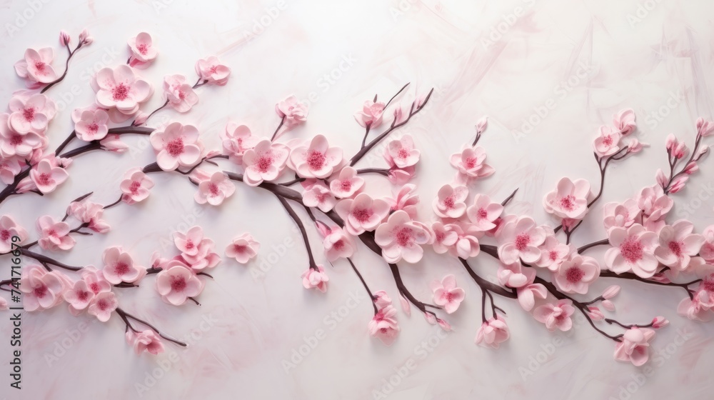 Delicate and elegant pink cherry blossom branch
