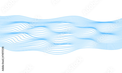 Vector blue wavy ocean flowing dynamic lines isolated on transparent background. wavy ocean curve lines background. Design for banner, flyer, cover, technology, science, brochure, ocean.