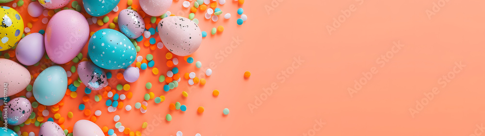 Colorful Easter Eggs With Sprinkles on Orange Background