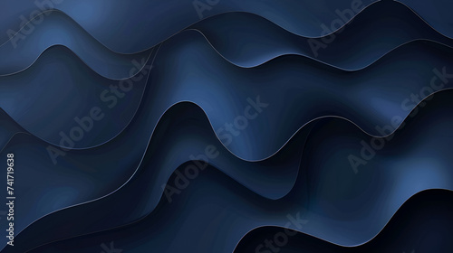 Dark blue paper waves abstract background Elegant wavy 3D background ,A blue abstract background with a black and blue design. 