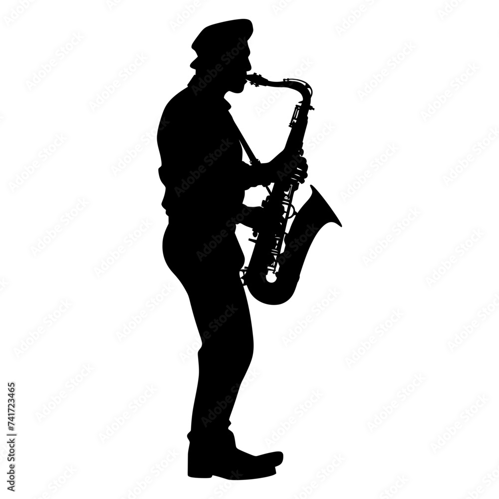 Naklejka premium silhouette saxophonist in perform black color only