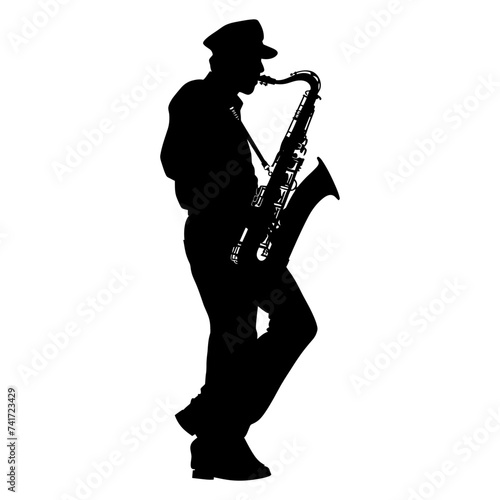 silhouette saxophonist in perform black color only