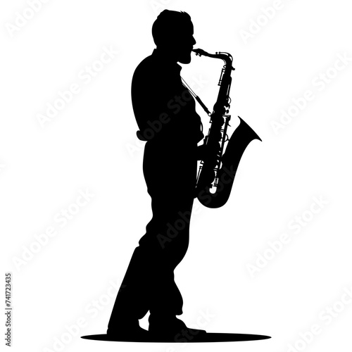 silhouette saxophonist in perform black color only