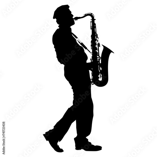 silhouette saxophonist in perform black color only