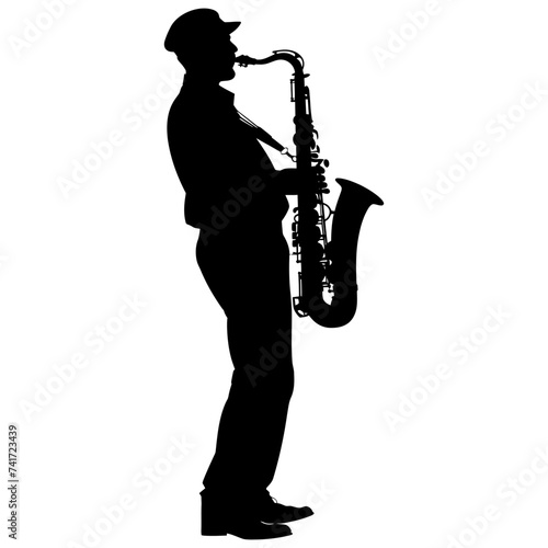 silhouette saxophonist in perform black color only