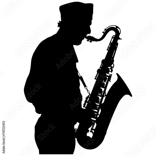 silhouette saxophonist in perform black color only