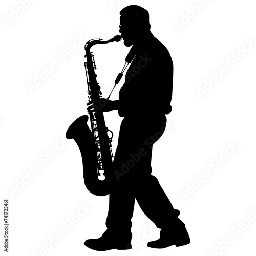 silhouette saxophonist in perform black color only