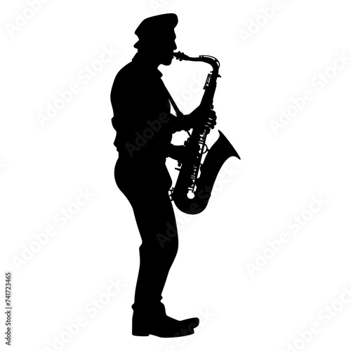 silhouette saxophonist in perform black color only