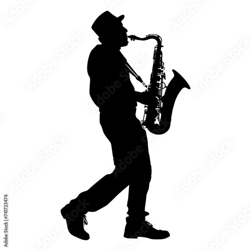 silhouette saxophonist in perform black color only
