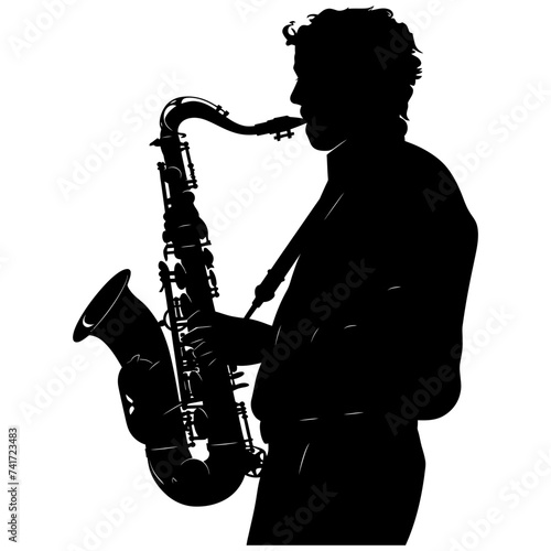 silhouette saxophonist in perform black color only
