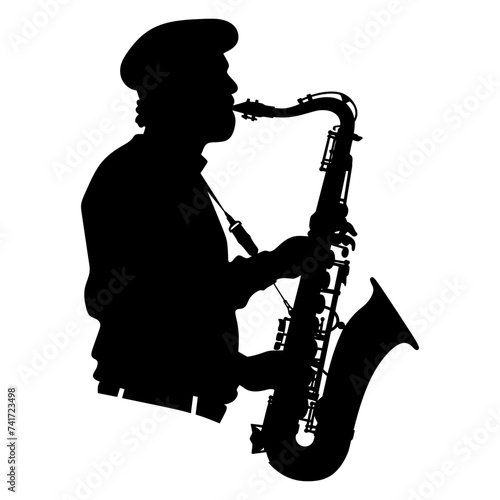 silhouette saxophonist in perform black color only